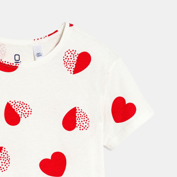 بيجاما قصيرة برسوم قلب باللون الأبيض للفتيات